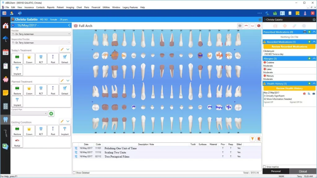 Screenshot of ABELDent's Clinical Charting