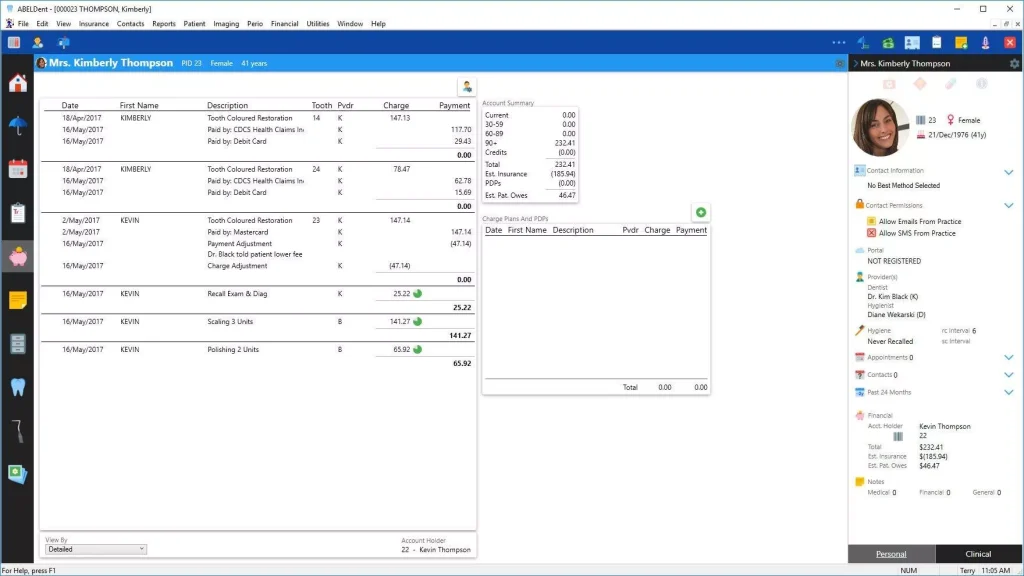 Screenshot of ABELDent's Financial Tab