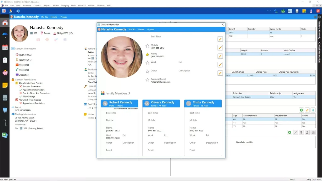 Screenshot of ABELDent's Patient Dashboard screen that displays patient information.