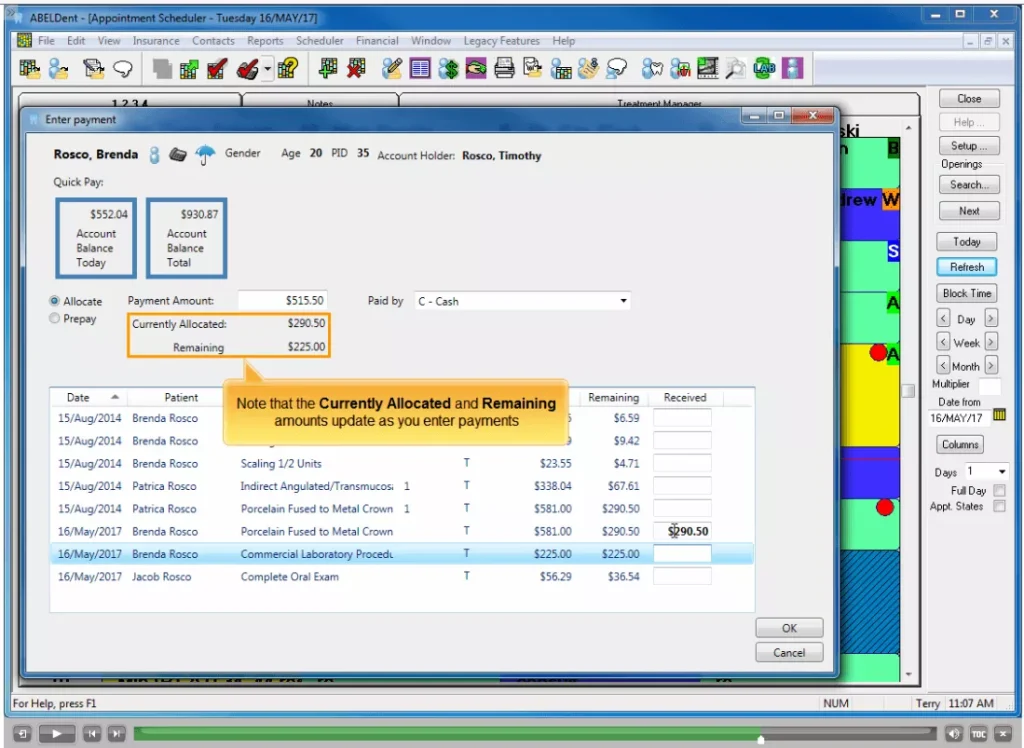 A screenshot of ABELDent dental software's Enter Payment screen.