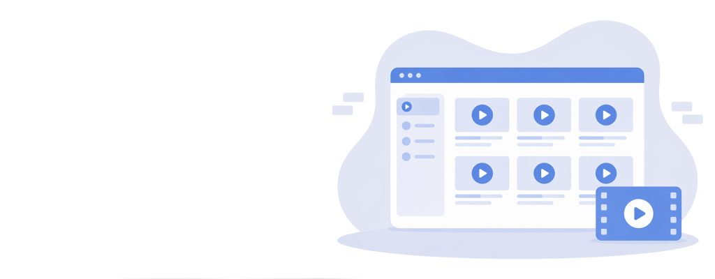 An icon-based image depicting a webpage with various videos on it.