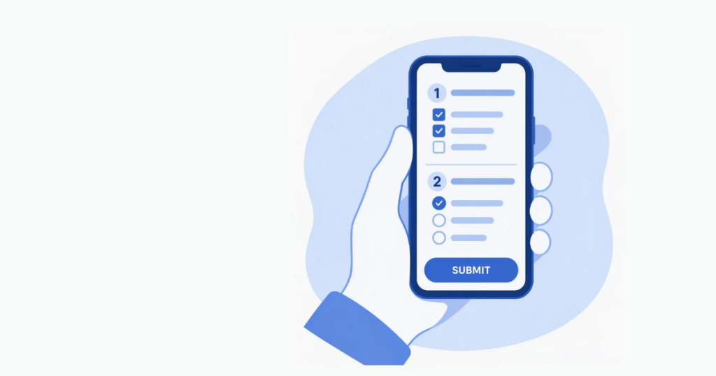 Illustrative image depicting an online form displayed on a smartphone screen